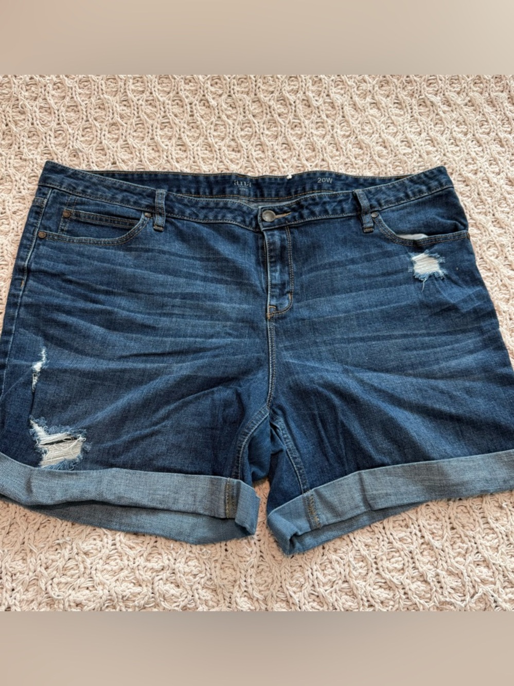 a.n.a Dark Blue Distressed Denim Jean Shorts